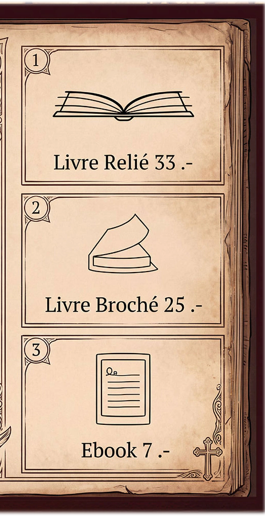Livre relié 33 francs, livre broché 25 francs, ebook 7 francs